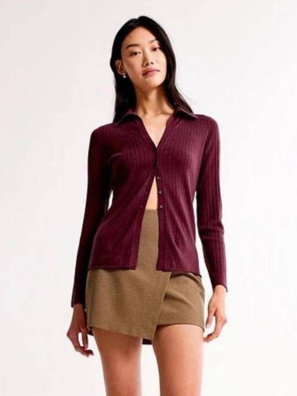 Abercrombie & Fitch 100% Merino Wool Ribbed Collared Cardigan Sweater Med Preppy